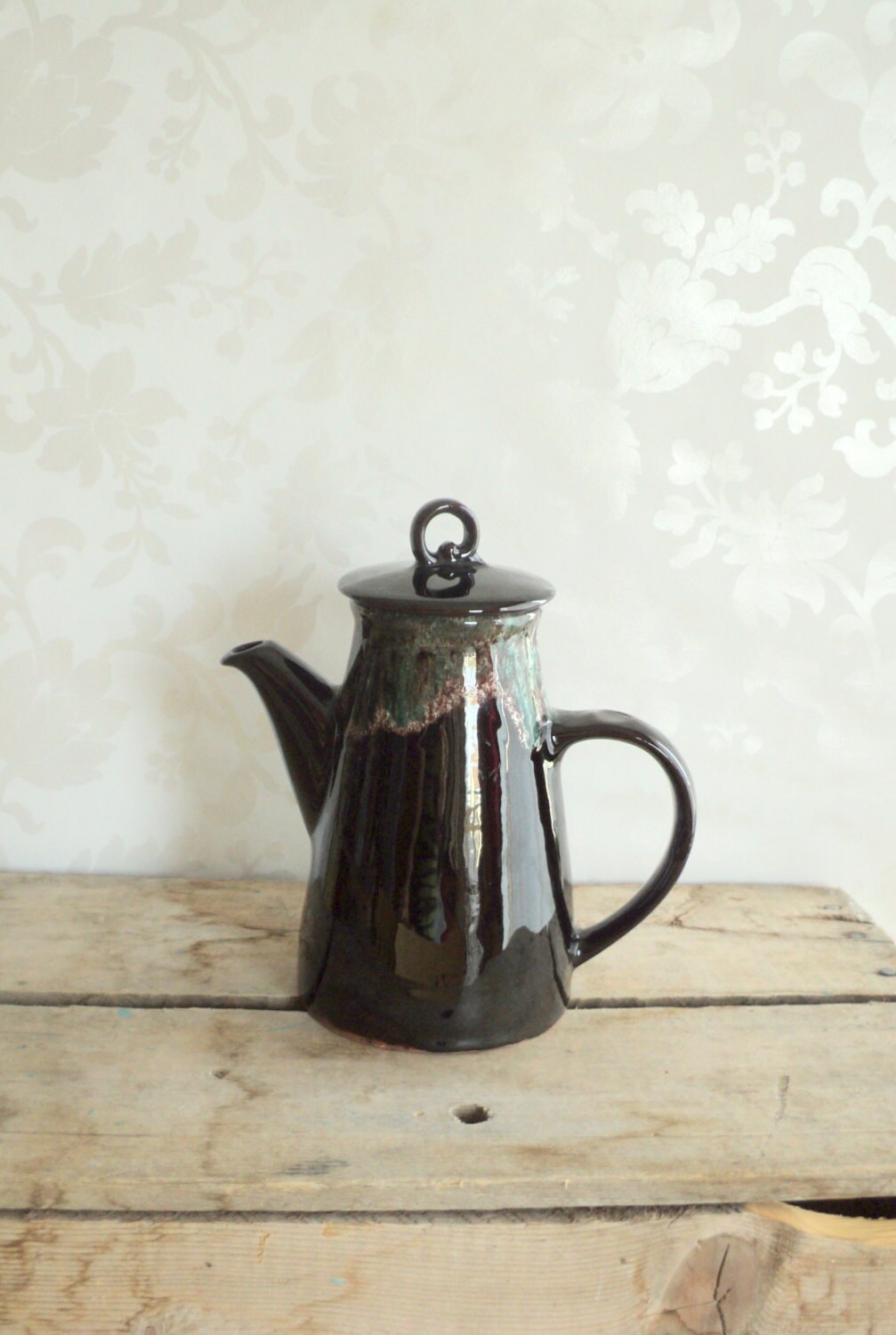 Pottery Teapot, Turquoise and Black Drip Glaze, Royal Canadian Art