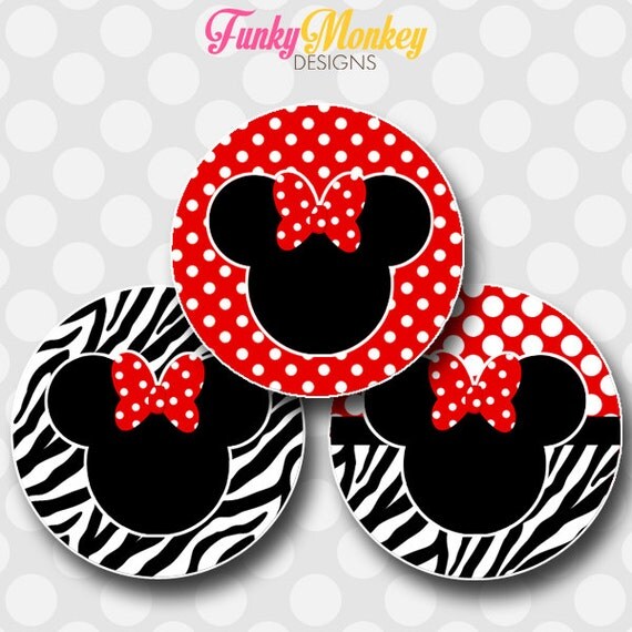 INSTANT DOWNLOAD ~Disney Red Zebra Minnie Mouse Inspired Clipart Image~ 4x6 Digital 1" Inch Bottle Cap Image/Digital Collage sheet Il_570xn