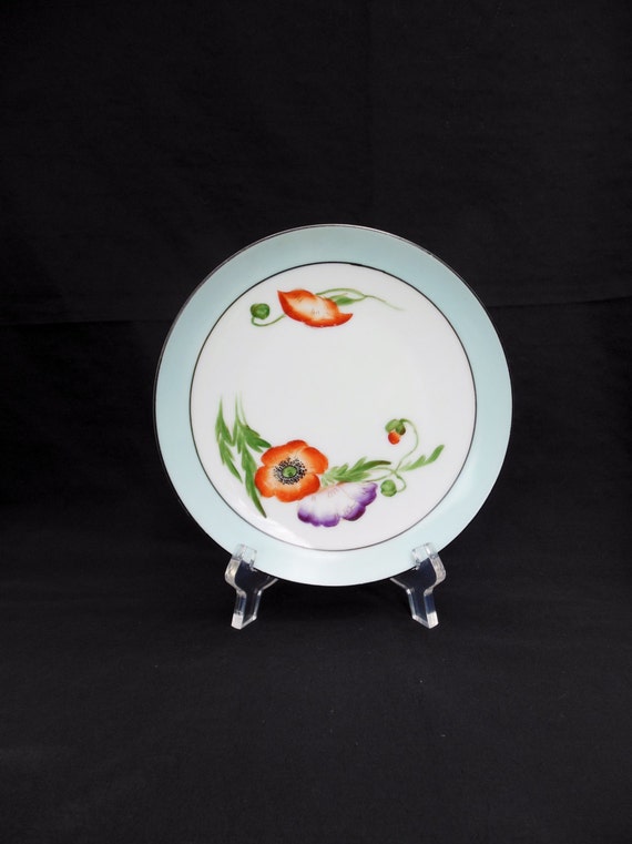 Meito China Plate with Poppies Hand Painted in Japan Floral