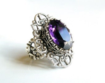 Gothic Ring Purple Swarovski - More Colors - Victorian Gothic Jewelry
