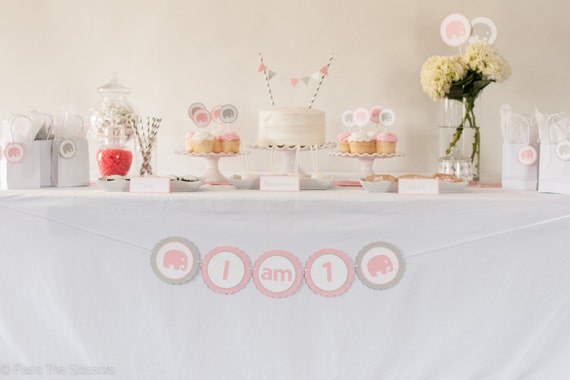I AM 1 First Birthday Banner, High Chair Banner, Elephant Birthday Party, Girls Birthday, Pink Gray Birthday Il_570xn