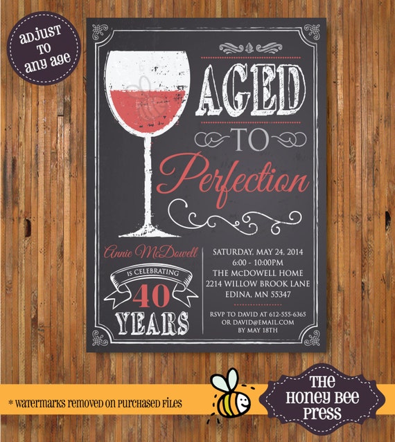 Wine birthday invitation Aged to Perfection Chalk Board