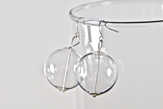 Modern Minimalist Glass Globe Earrings Clear Glass Bubble
