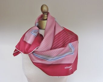 Silk scarf, Italian scarf, geometric scarf, burgundy and pink, Elizabeth Roma, square silk scarf, Rome fashion