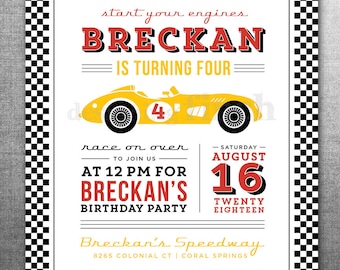 Race Car Birthday Invitation Card, Ticket, Racing, Customizable, Printable #128