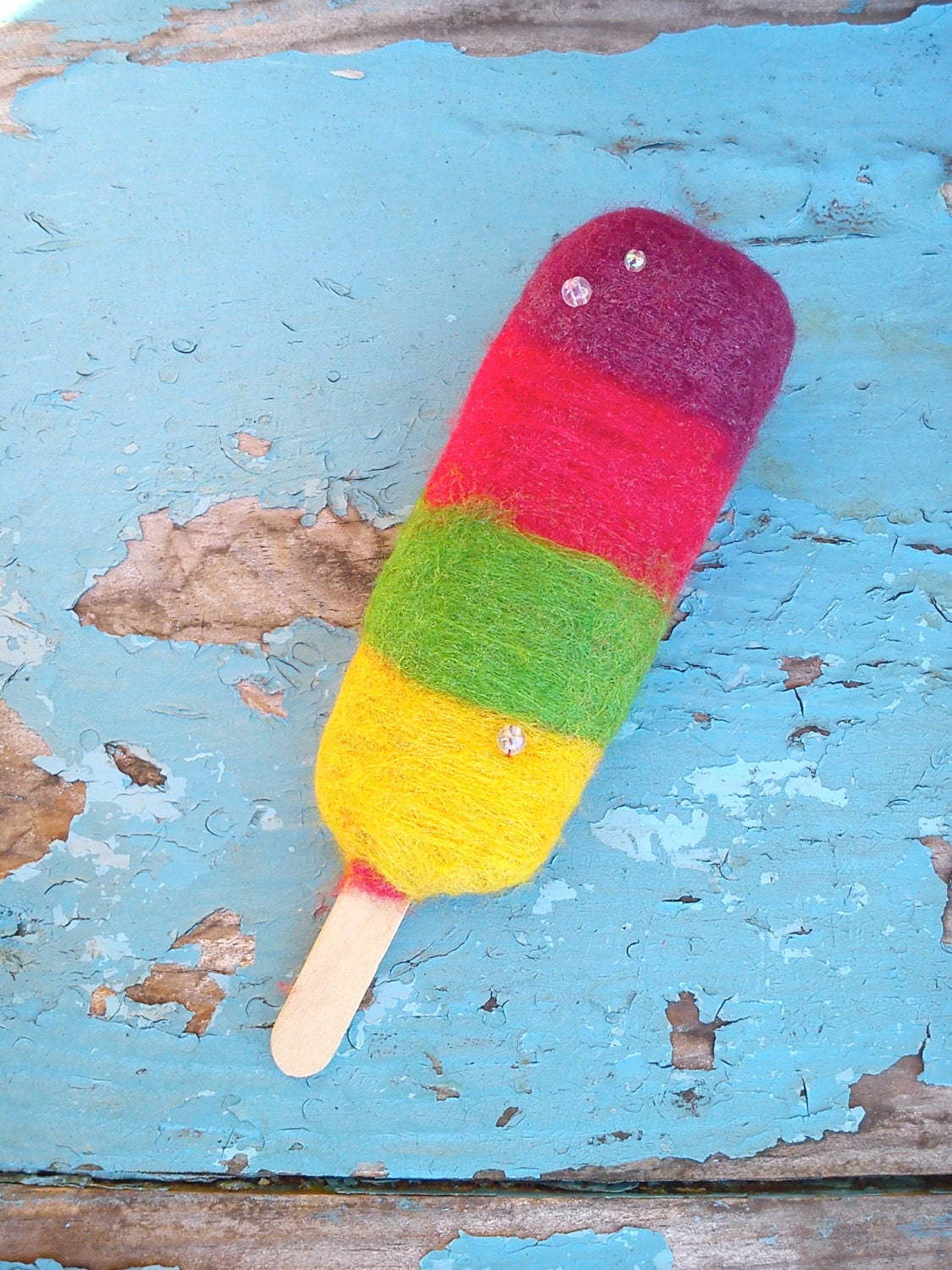 Large Classic Rainbow Fruit Pastilles felted ice Lolly by KarenRao