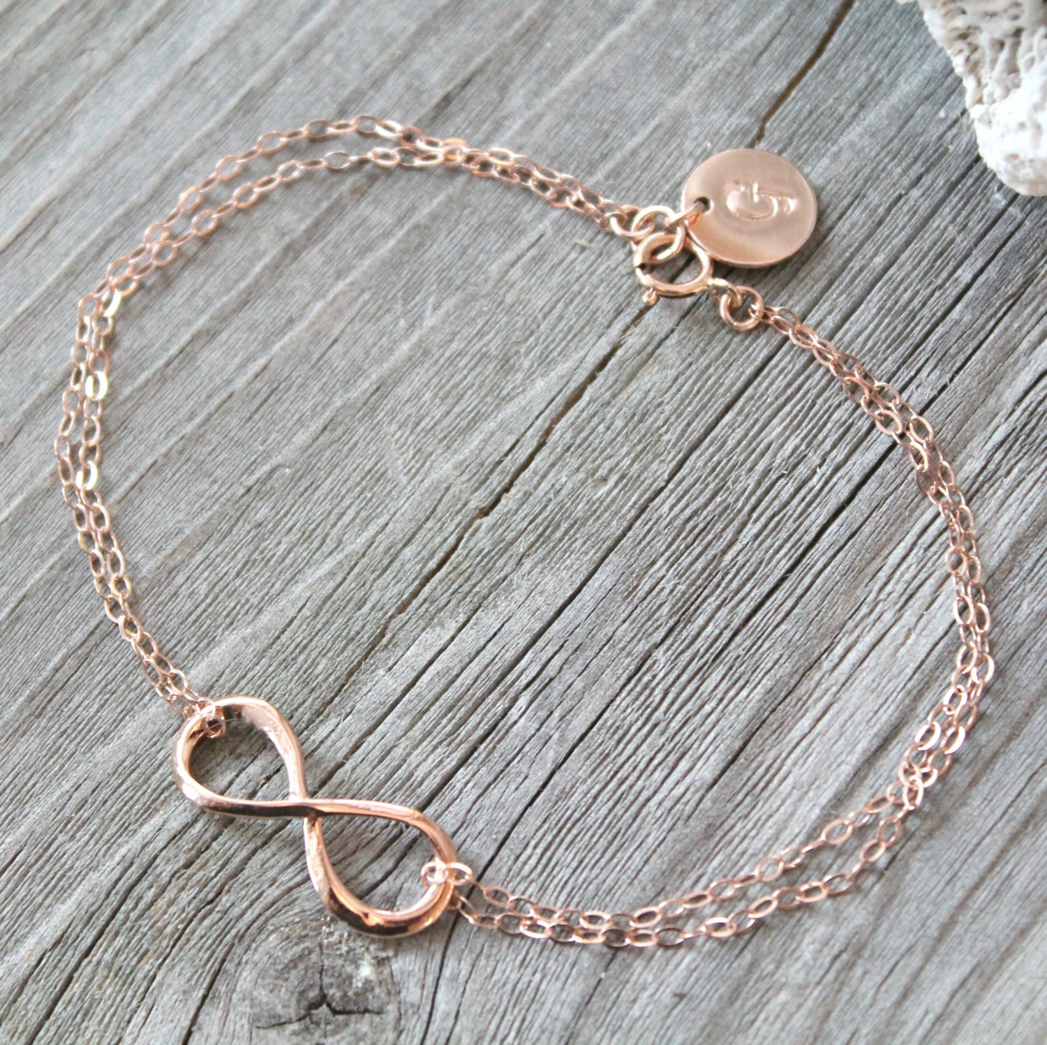 Personalized 14k Rose gold filled Infinity bracelet with