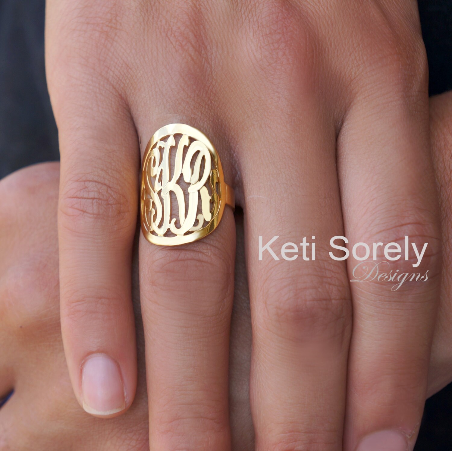 Large Monogram Ring in Sterling Silver or Solid Gold