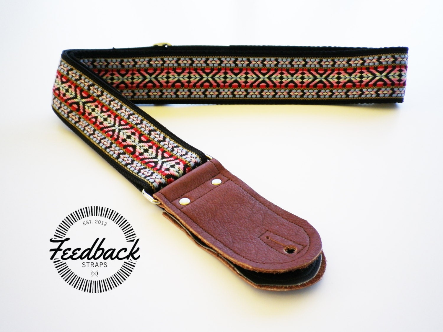 length for acoustic strap guitar Guitar Woven Jacquard vintage Ribbon Pink Strap FeedbackStraps by