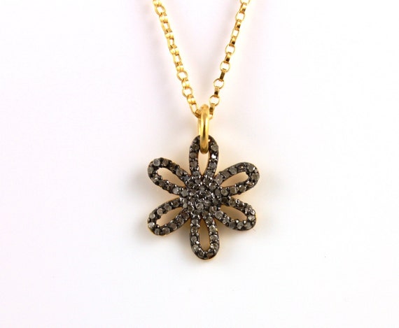 Pave Diamond Pendant Pave Flower Pendant Diamond Flower