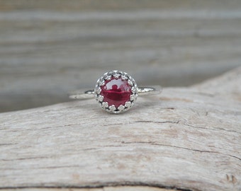 Garnet Ring, Simple Garnet Ring, Garnet, Sterling Silver