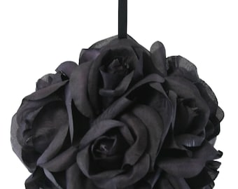 Garden Rose Kissing Ball - Black - 6 inch Pomander