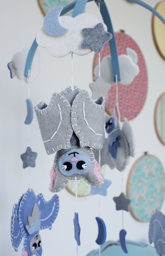 Baby Bat Mobile Blue Nursery by BeeJanieBabyMobiles on Etsy