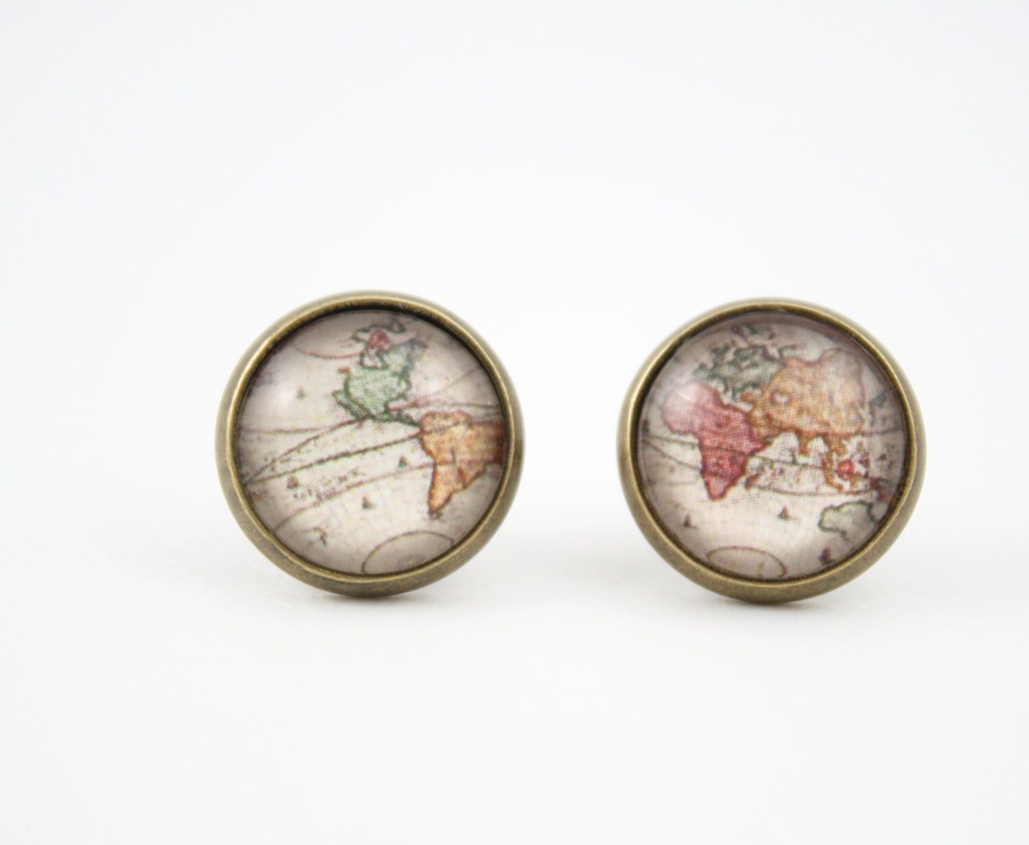 World Map Earrings Antique Map Stud Earrings Wanderlust