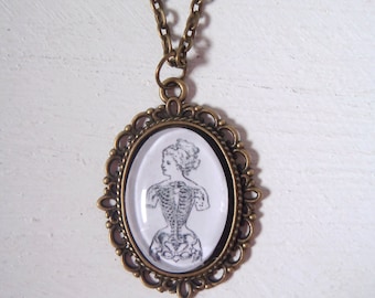 Vintage Anatomical Skeleton Lady Pendant Necklace Jewellery