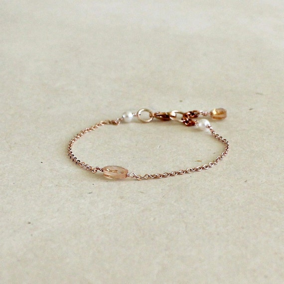 Chain Dainty  Bracelet Bracelet Rose bracelet Delicate gold delicate rose   Champagne Topaz Gold