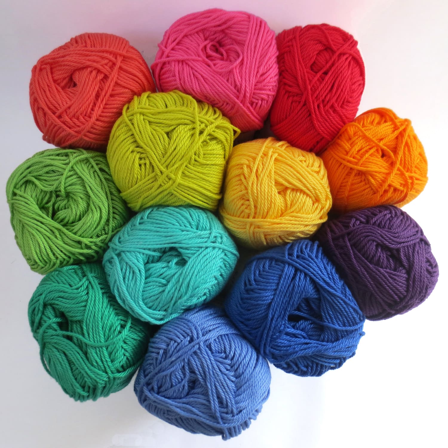 Mercerised Cotton Yarn in one each of 12 Rainbow Colours