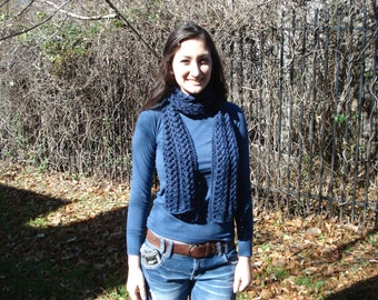 Dark Country Blue Scarf with Design