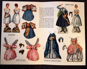 1958 Paper Dolls - Jenny Lind - Taglioni - Jack and Jill Magazine Insert