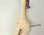 Handmade squeaky toy giraffe, stuffed squeaky toy, giraffe plush, squeaky child's toy. new baby gift,christening gift, stocking filler, UK