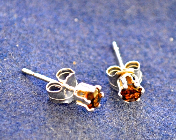 Smoky Quartz Earrings, 3mm Round, Natural, Set in Sterling Silver E443