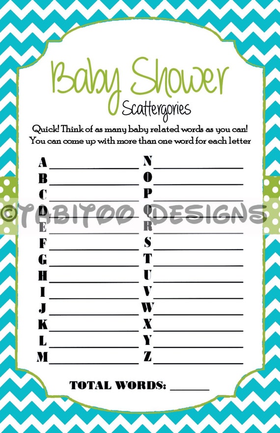 Baby Shower Scattergories Game PRINTABLE