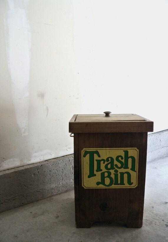 Vintage Wood Trash Bin Trash Can Man Cave by PorkandBeanZ