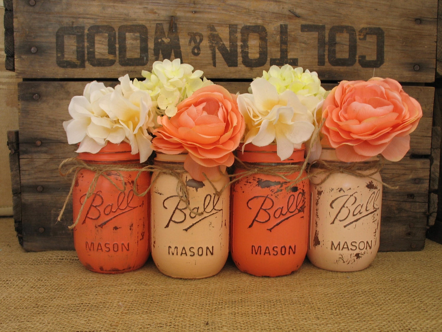 SALE Set of 4 Pint Mason Jars Ball jars Painted Mason