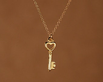 Gold key necklace - tiny key necklace - key necklace - a little 22k ...