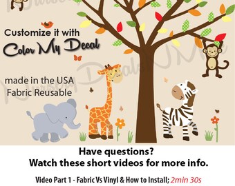 Jungle Animal Decal, Nursery Jungle Decal, Animal Wall Sticker, Safari Animal Decals, Zebra Elephant (WASafSunset) WAF