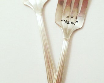 Mr. & Mrs. Hand Stamped Personalized Forks