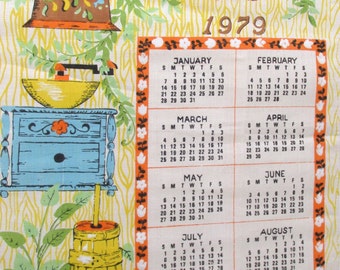 1979 Linen Towel Calendar. Americana Cloth Calendar.