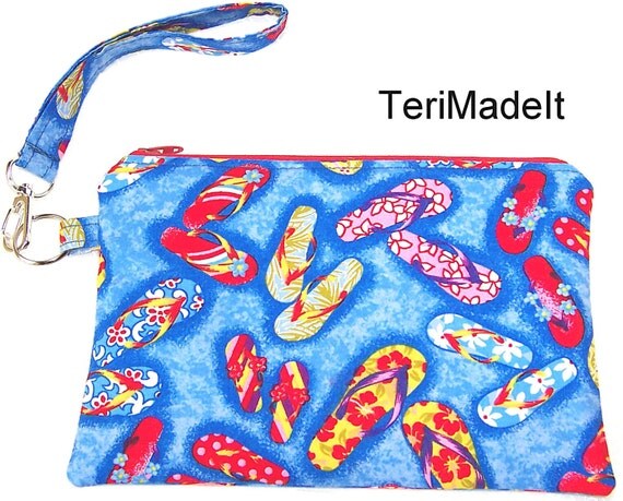 Zippered Wristlet: Hawaiian flip flop sandals fabric, mini clutch ...