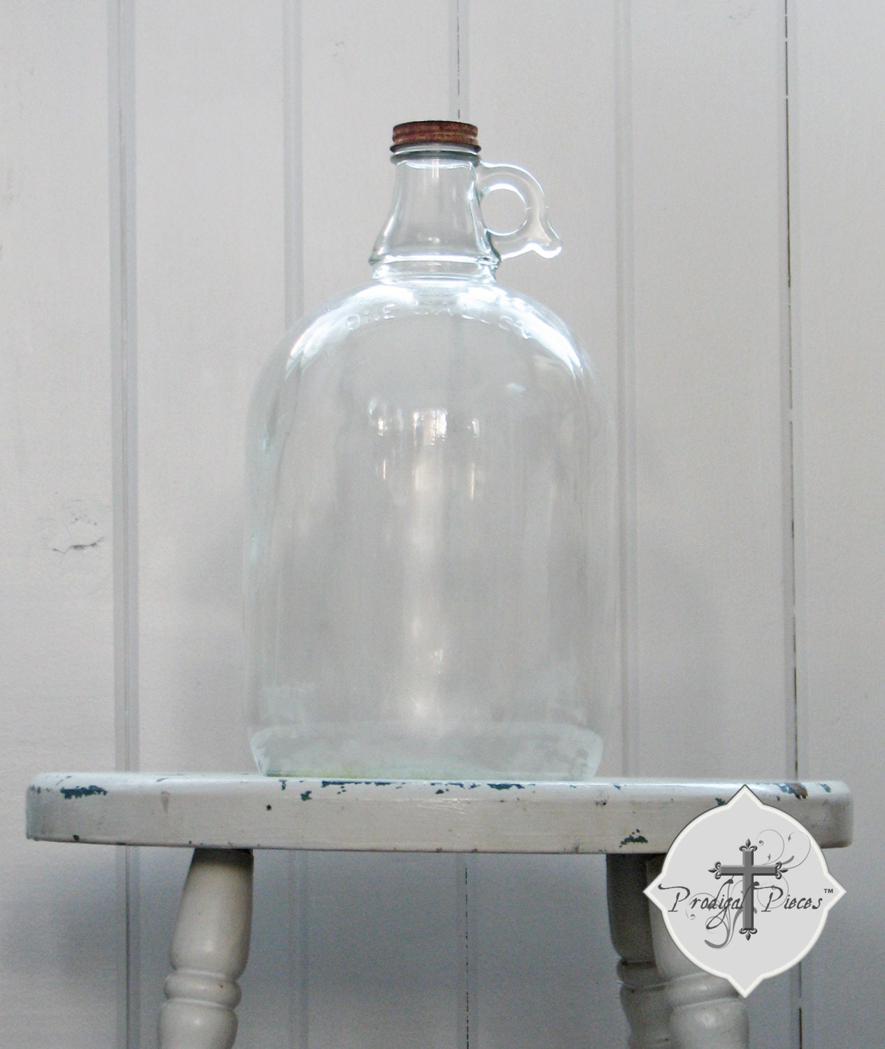 Rusticly Vintage One Gallon Glass Jug Original Lid and