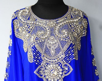 Royal Exclusive Moroccan Blue Chiffon Caftan Swarovski Sequin Dubai ...