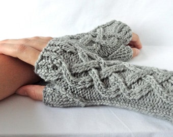 Celtic Cable Knit Fingerless Gloves Custom Knitwear Gifts for Her Merino Wool Hand Warmers Gifts Under 40 Wrist Warmers Texting Gloves