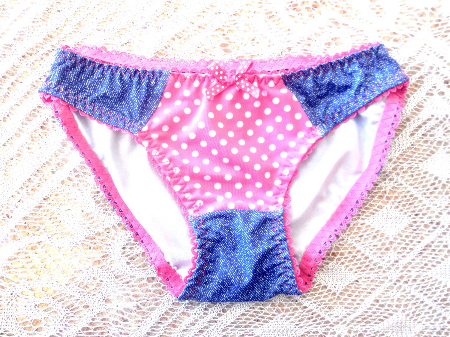 Vintage Panties Size Small Polka Dot Pink White Blue By