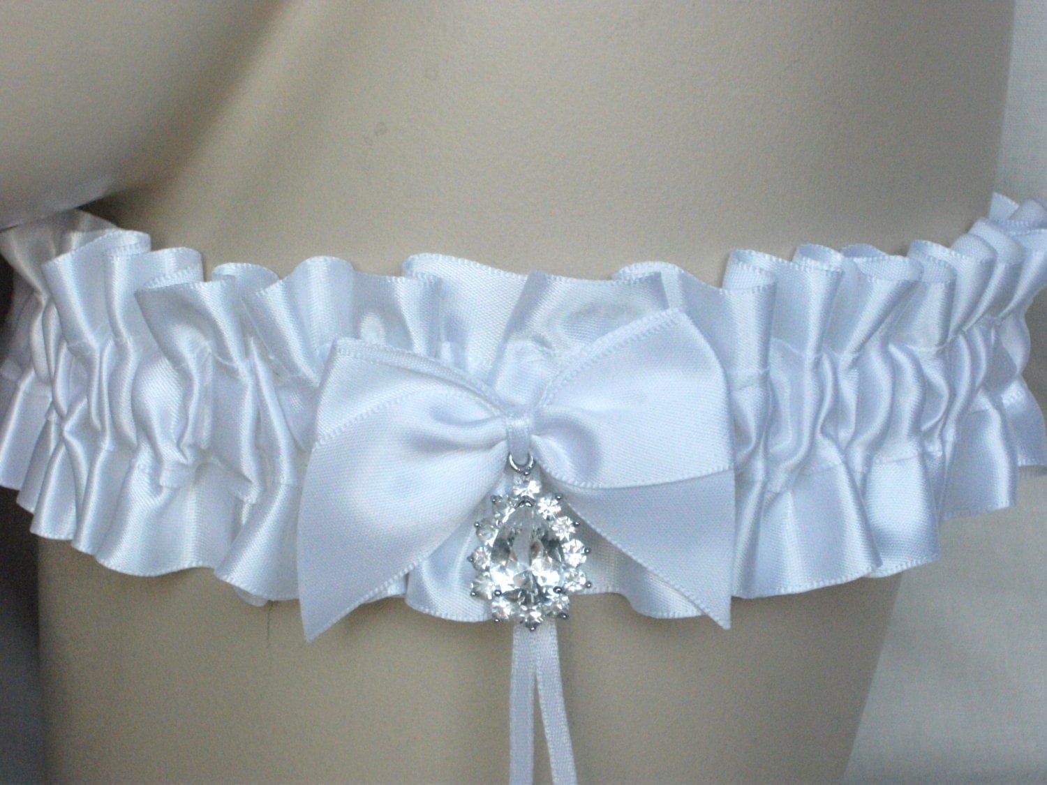White Satin Garter Bride Bridal Garter Sparkly