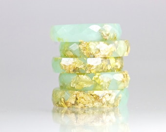 Resin Ring - Jade Green Faceted Eco Resin Ring with Gold Flakes