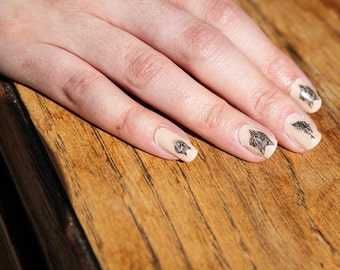 Wolf Nail Tattoo Set // Nail Transfers // Nail Decals