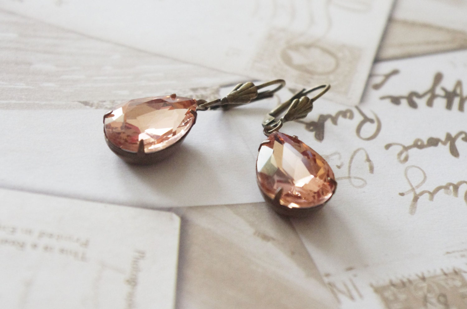 Peach Glass Rhinestone Crystal Vintage Estate by DaydreamAvenue