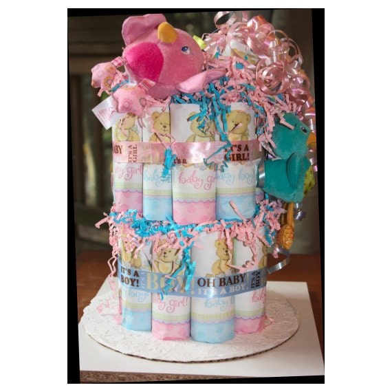 Boy Girl Twins Diaper Cake - Pink and Blue