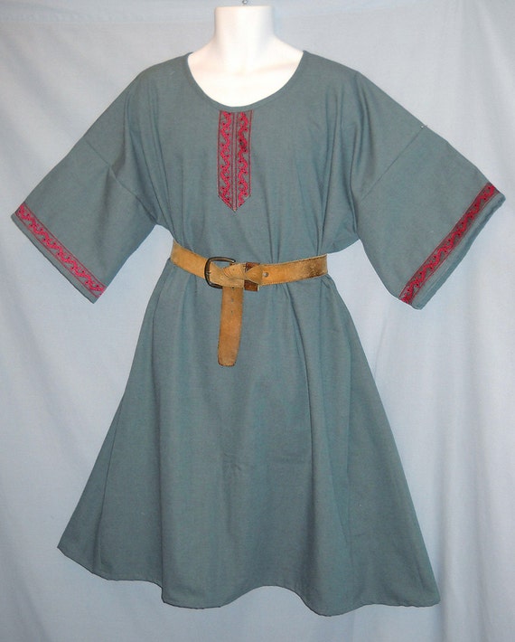 Medieval SCA LARP Celtic Tunic Linen/rayon w/ Jacquard Trim Sz