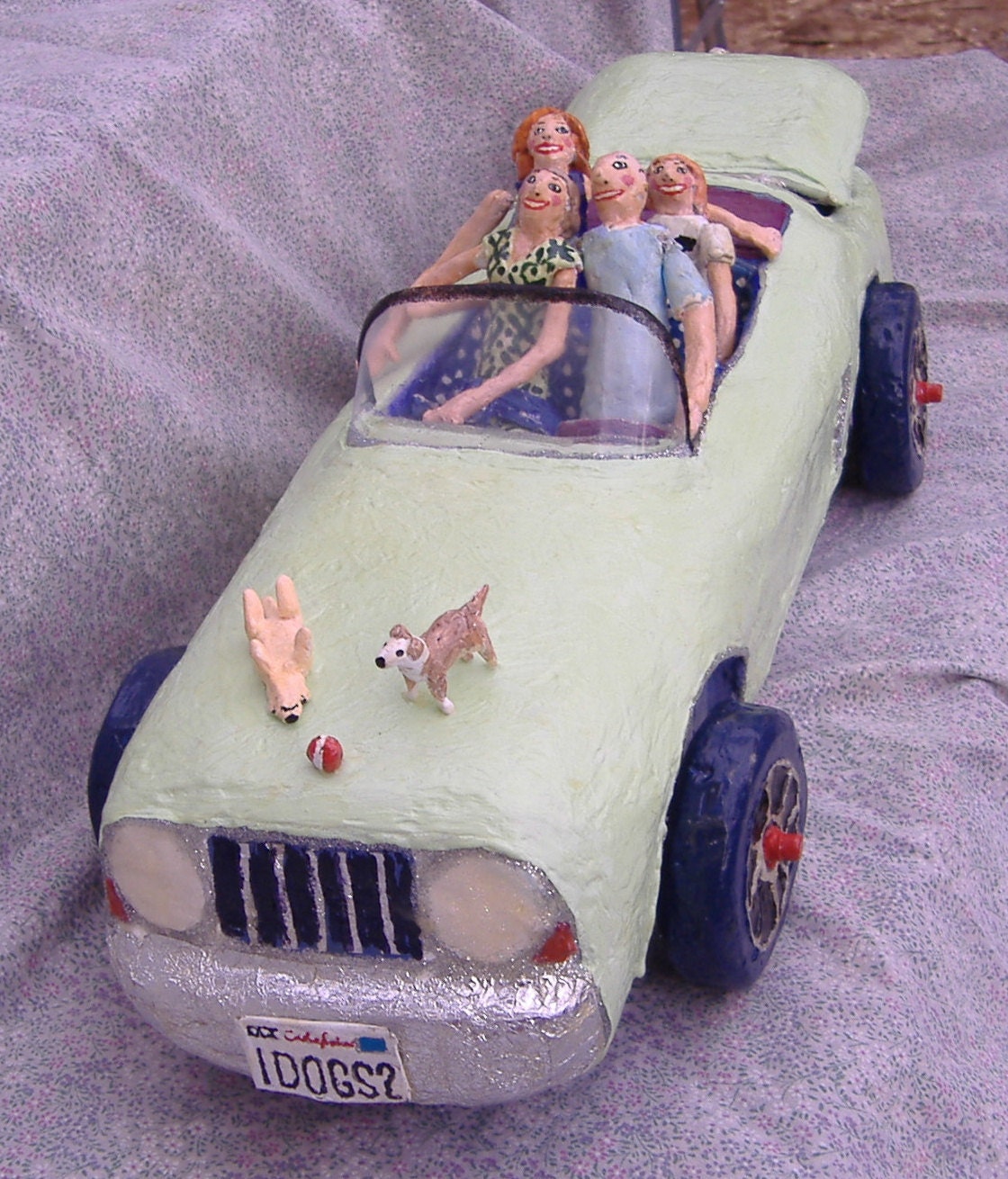 Custom paper mache car 68 Mustang with removable people and