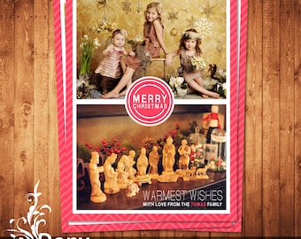 Christmas Card Template, Happy New Year Card, Holiday Card Photocard Photoshop Template Instant Download - BUY 1 GET 1 FREE: cardcode-141