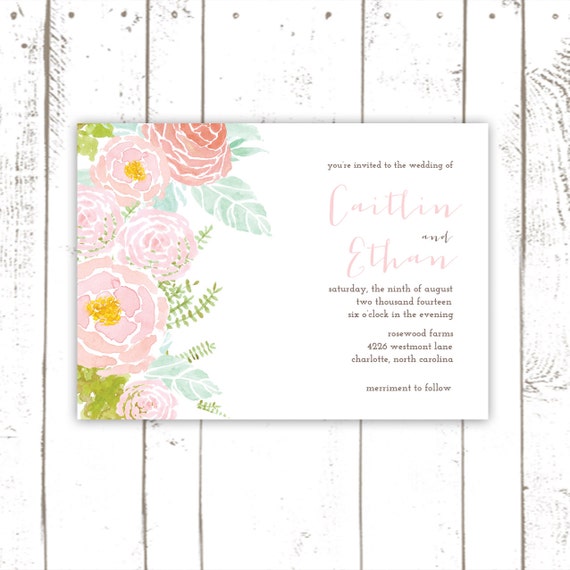 Watercolor Flower Wedding Invitation Summer by MooseberryPaperCo