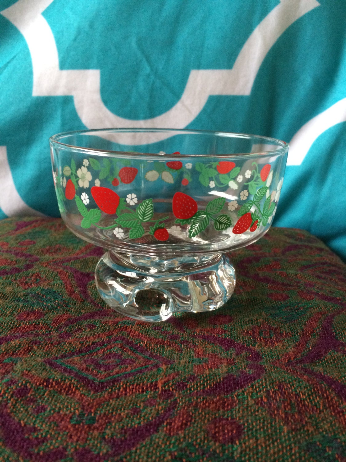 Vintage Set Of 6 Strawberry Glass Bowls Vintage Glass