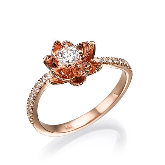 Flower Engagement Ring 14k Ring Rose Gold Ring Engagement