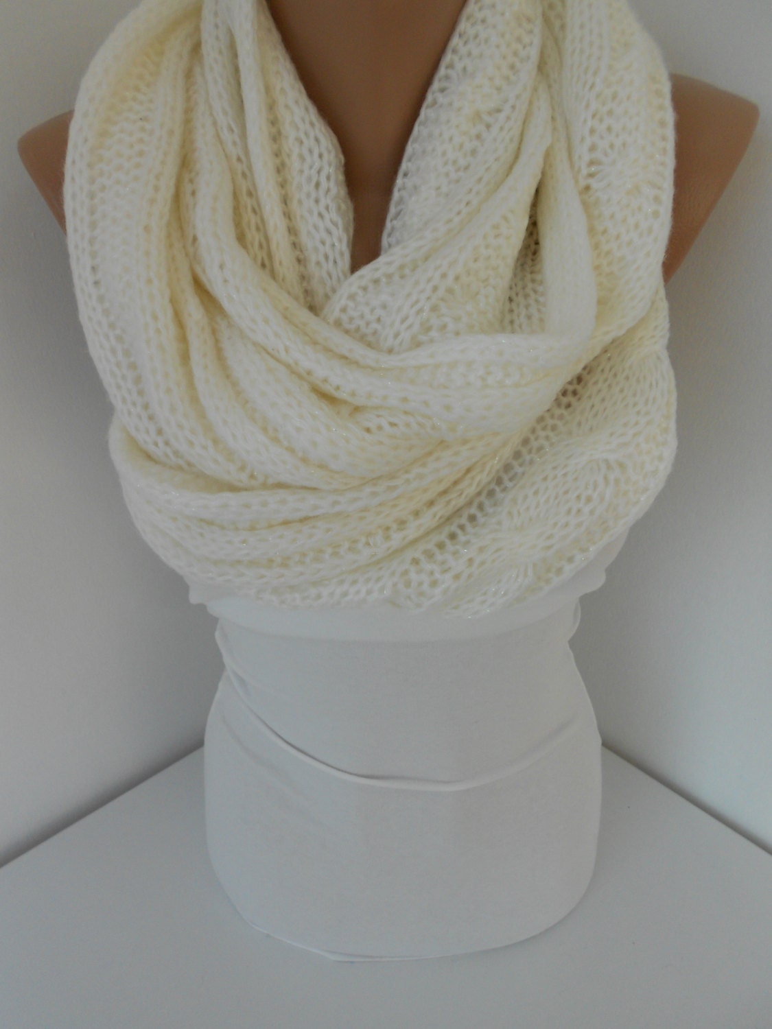 Knitted Infinity Scarf Chunky Loop Scarf Cream Scarf Fall 