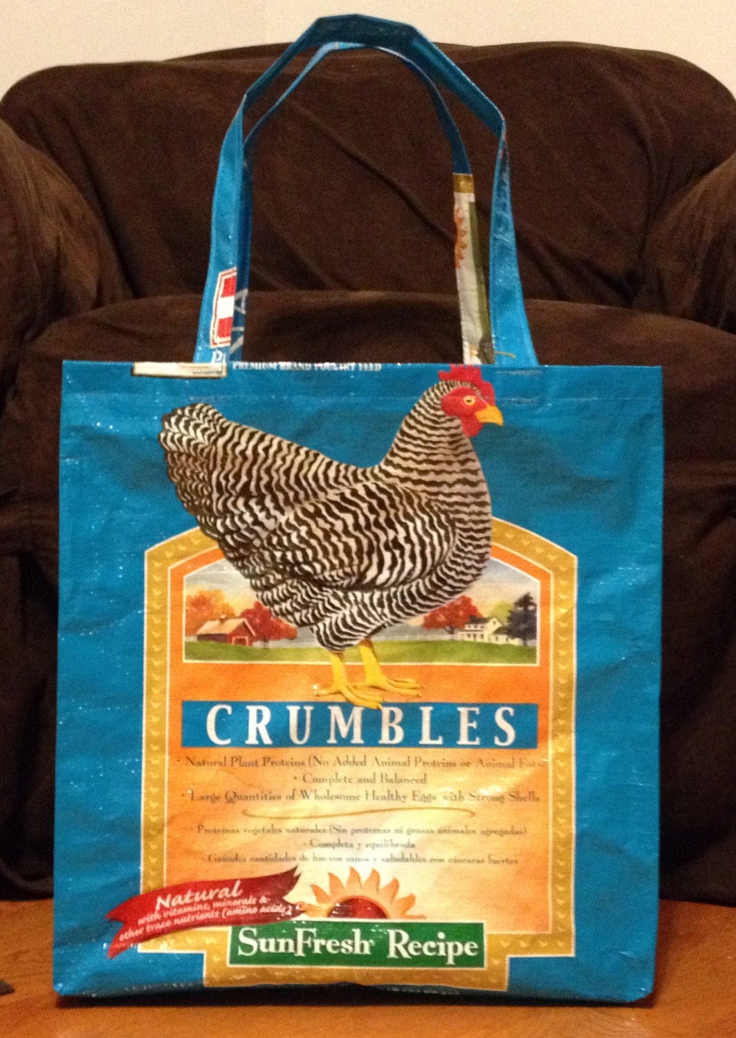 Repurposed Recycled Upcycled Chicken Feed Bag Tote Bag